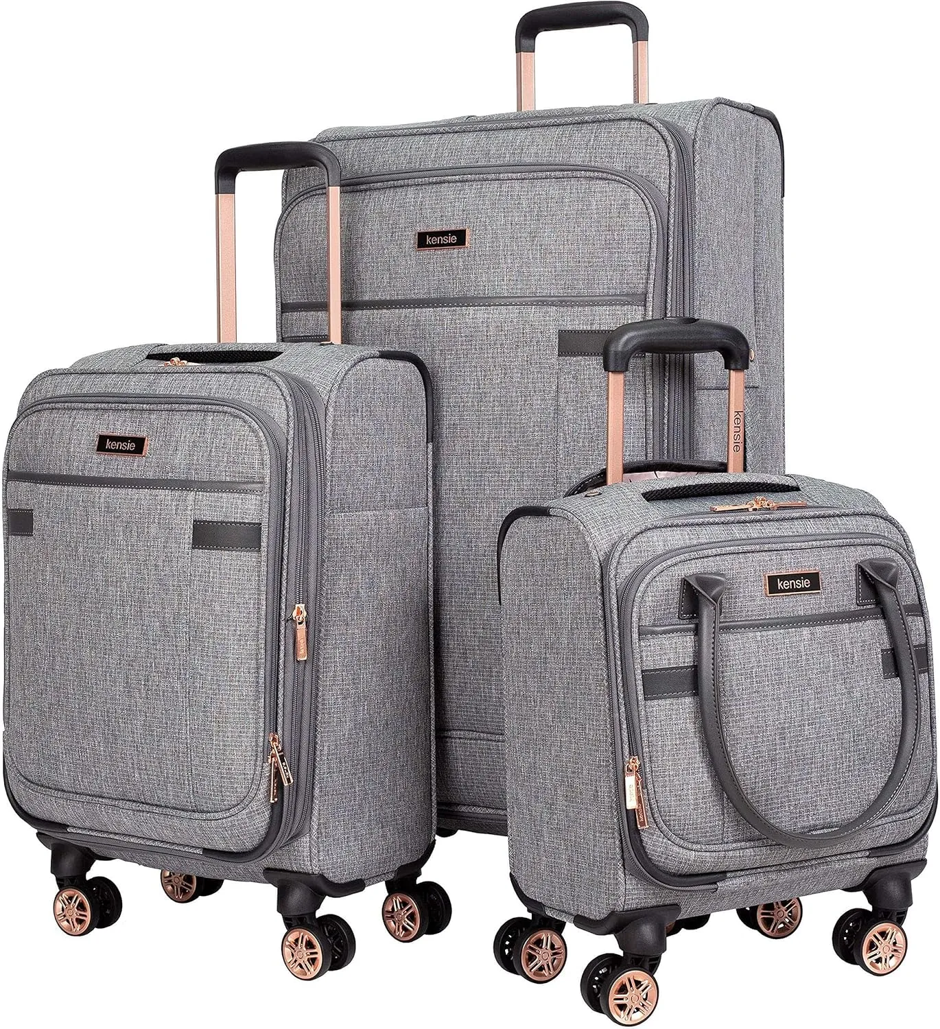 kensie Hudson Softside Spinner Luggage, Heather Gray, 3-Piece Set (16/20/28)