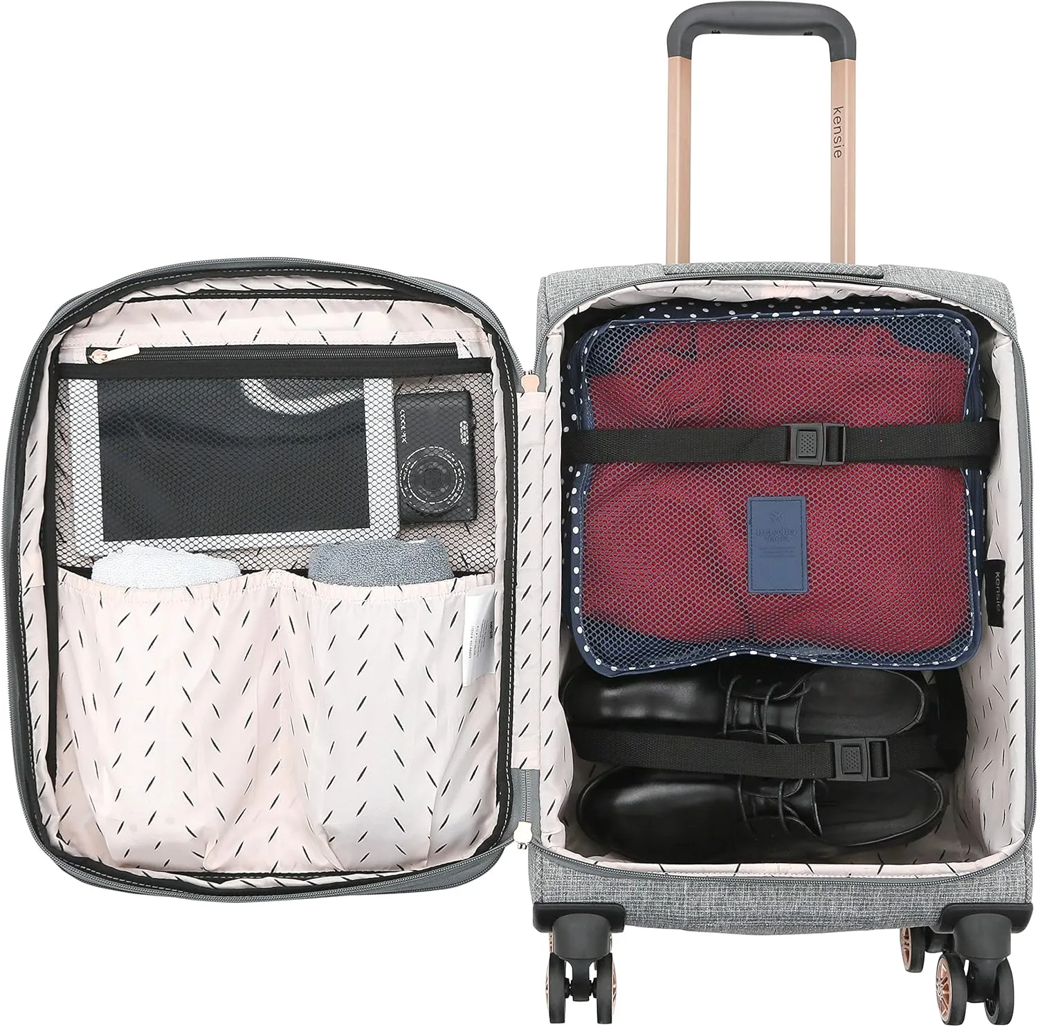 kensie Hudson Softside Spinner Luggage, Heather Gray, 3-Piece Set (16/20/28)