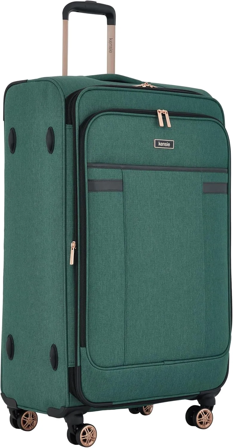 kensie Hudson Softside Spinner Luggage, Smoke Pine, 3-Piece Set (16/20/28)