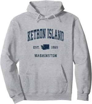 Ketron Island Washington WA Vintage Athletic Navy Sports Des Pullover Hoodie