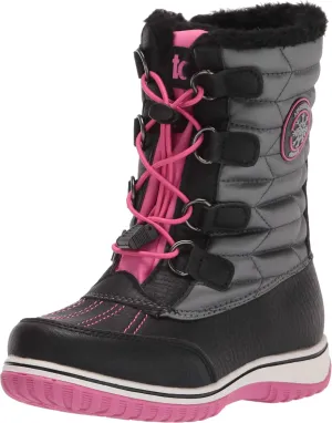Khombu Boy's Toast Totes Kids Snow Elastic Lace Toggle Closure (Noah) All-Weather Insulated Winter Boots Built for Comfort, Durability-Keeps Feet Warm & Dry_Black Pink_3M, 3 Little