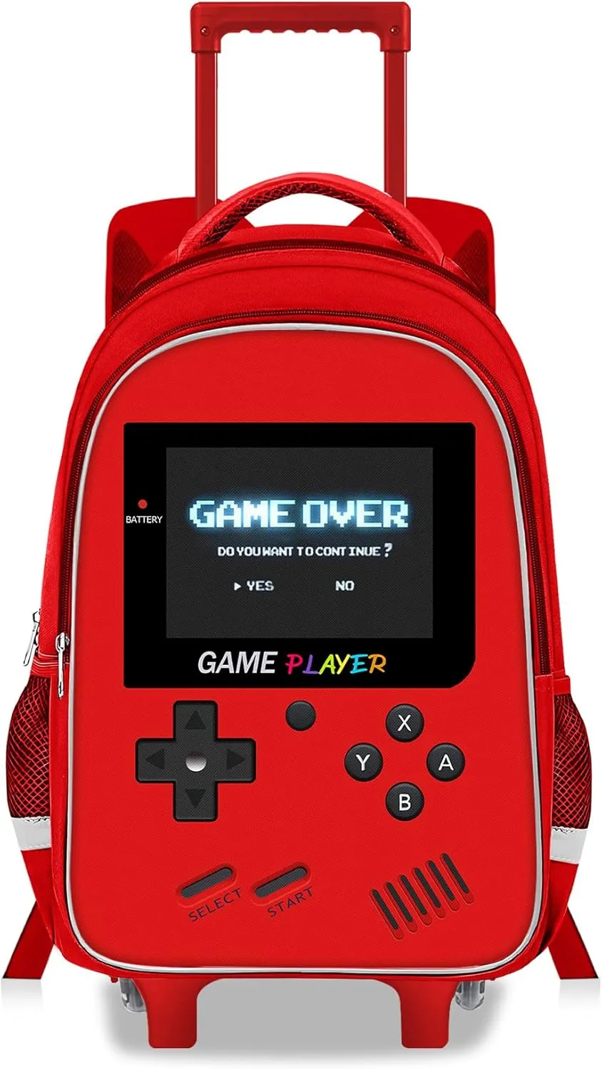 Kids Rolling Backpack for Boys - Gamer Boys Rolling Backpack with Wheels, Elementary Middle School Roller Bookbag with Adjustable Handle for Travel & School