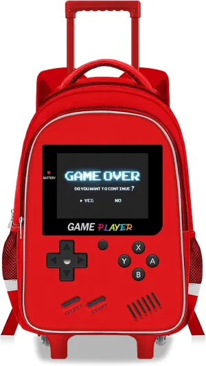 Kids Rolling Backpack for Boys - Gamer Boys Rolling Backpack with Wheels, Elementary Middle School Roller Bookbag with Adjustable Handle for Travel & School