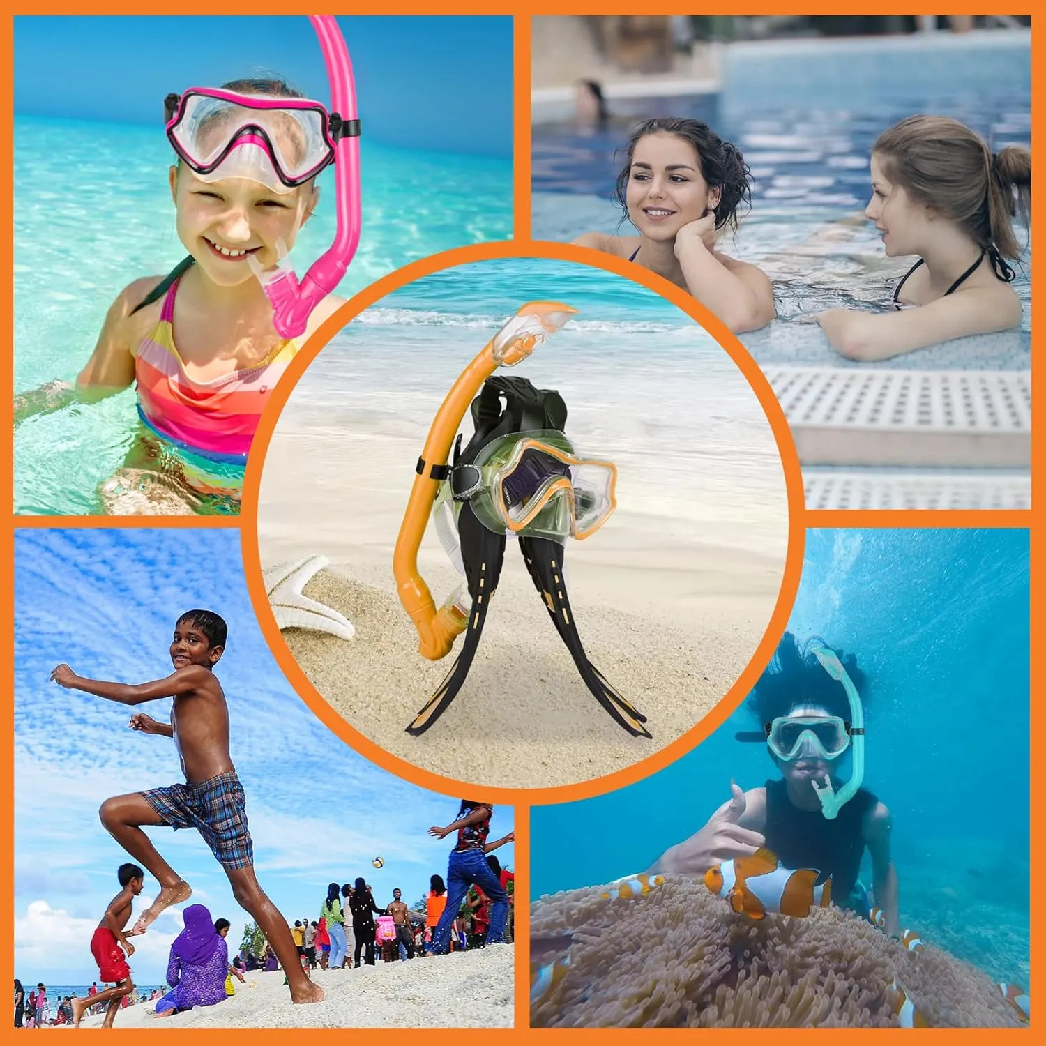 Kids Snorkeling Set - Adjustable Flippers   Panoramic Snorkel Mask   Dry Snorkel Tube   Travel Bags - Suitable for Kids & Juniors, Age 5-14