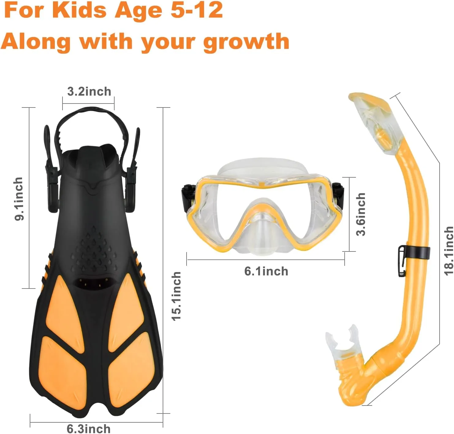 Kids Snorkeling Set - Adjustable Flippers   Panoramic Snorkel Mask   Dry Snorkel Tube   Travel Bags - Suitable for Kids & Juniors, Age 5-14