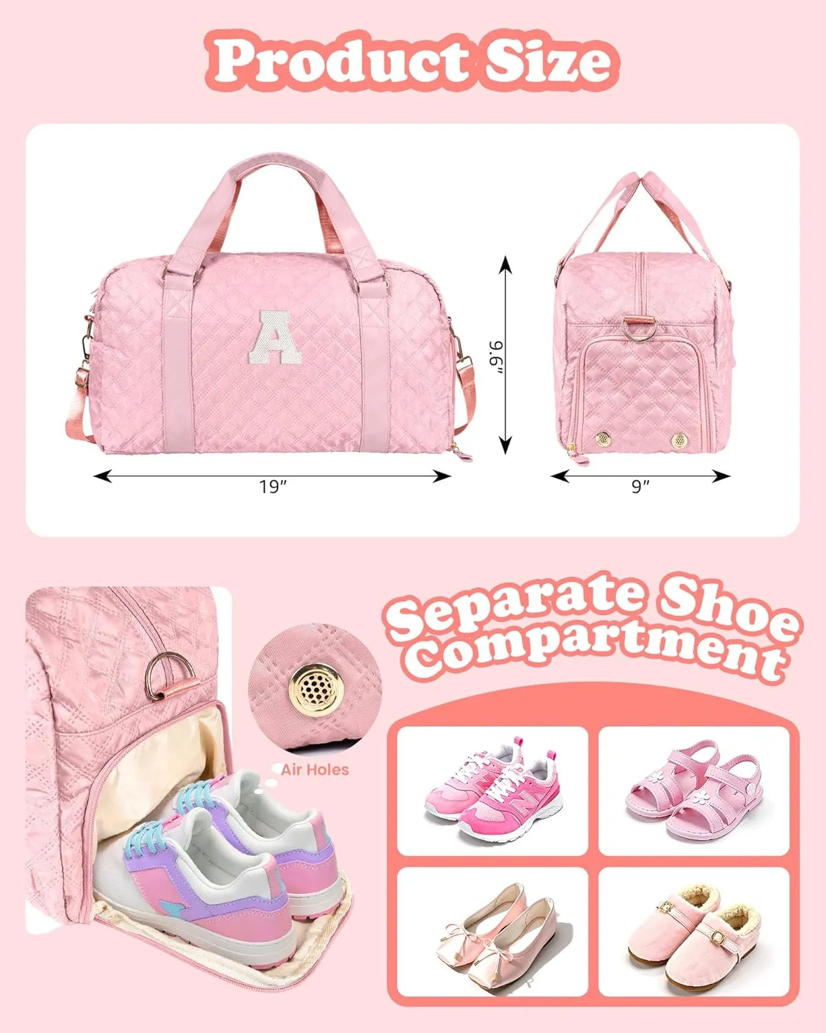 Kids Travel Duffel Bag, Personalized Weekender Bag with Shoes Compartment, Mothers Day Gifts, Girls Gifts for Kids Friends