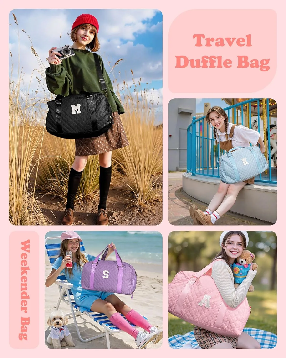 Kids Travel Duffel Bag, Personalized Weekender Bag with Shoes Compartment, Mothers Day Gifts, Girls Gifts for Kids Friends