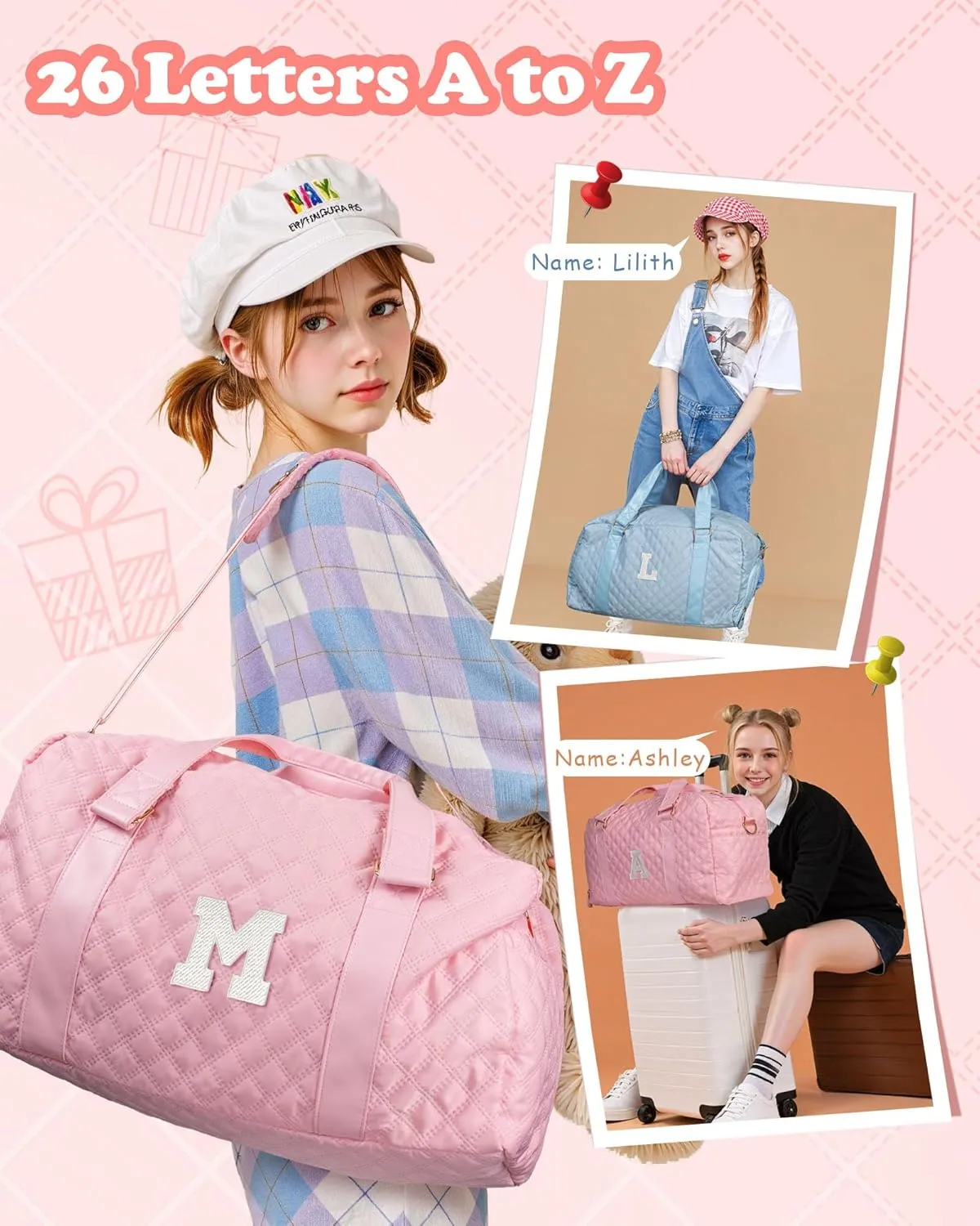 Kids Travel Duffel Bag, Personalized Weekender Bag with Shoes Compartment, Mothers Day Gifts, Girls Gifts for Kids Friends