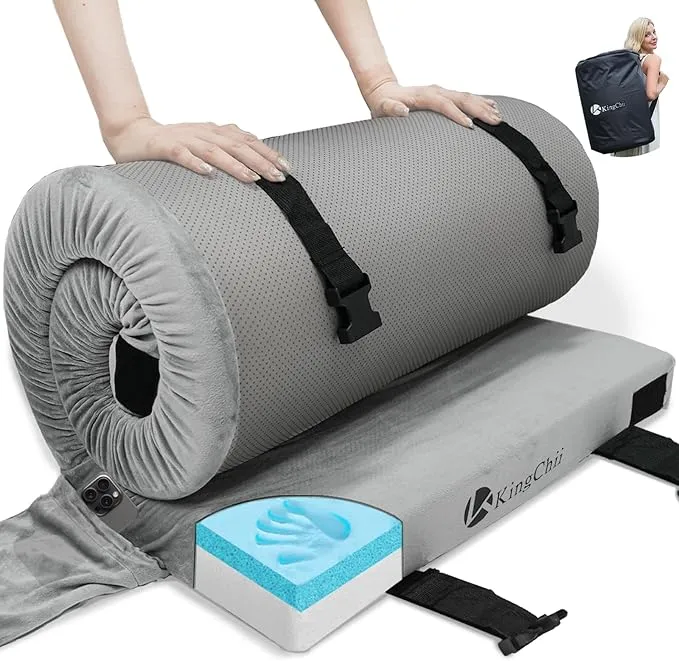 KingChii CertiPUR-US Memory Foam Camping Mattress, Portable Roll Up Travel Car Camping Mattress Sleeping Pad & Floor Mattress, Cot Mattress Guest Bed for Sleepover with Waterproof Cover & Travel Bag