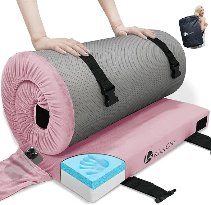 KingChii CertiPUR-US Memory Foam Camping Mattress, Portable Roll Up Travel Car Camping Mattress Sleeping Pad & Floor Mattress, Cot Mattress Guest Bed for Sleepover with Waterproof Cover & Travel Bag