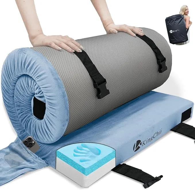 KingChii CertiPUR-US Memory Foam Camping Mattress, Portable Roll Up Travel Car Camping Mattress Sleeping Pad & Floor Mattress, Cot Mattress Guest Bed for Sleepover with Waterproof Cover & Travel Bag
