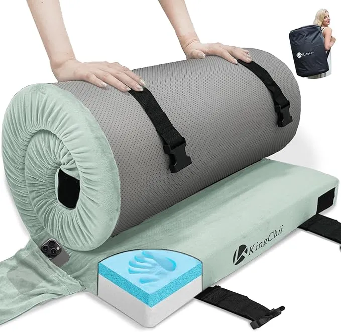 KingChii CertiPUR-US Memory Foam Camping Mattress, Portable Roll Up Travel Car Camping Mattress Sleeping Pad & Floor Mattress, Cot Mattress Guest Bed for Sleepover with Waterproof Cover & Travel Bag