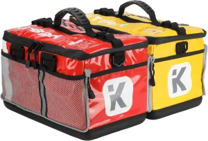 KITBRIX Bag Bundle - 2x Sports Bags that Zip Together - Solid Waterproof Base - Triathlon Transition Bags - Multi-Use Duffle Bagfor Wet & Muddy Gear - Gym Bag, Swim Bag, Soccer Bag - Red & Yellow
