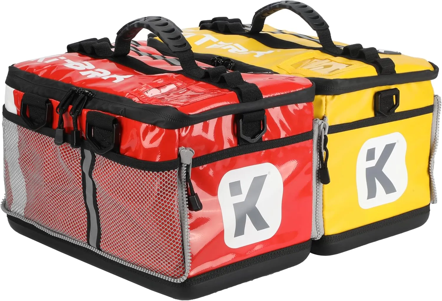 KITBRIX Bag Bundle - 2x Sports Bags that Zip Together - Solid Waterproof Base - Triathlon Transition Bags - Multi-Use Duffle Bagfor Wet & Muddy Gear - Gym Bag, Swim Bag, Soccer Bag - Red & Yellow