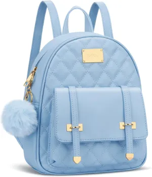 KKXIU Girls Small Backpack Purse Vegan Leather Quilted Mini Daypack for Women Trendy Bookbag (Blue)