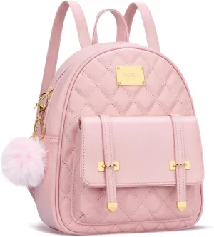 KKXIU Girls Small Backpack Purse Vegan Leather Quilted Mini Daypack for Women Trendy Bookbag (Pink)