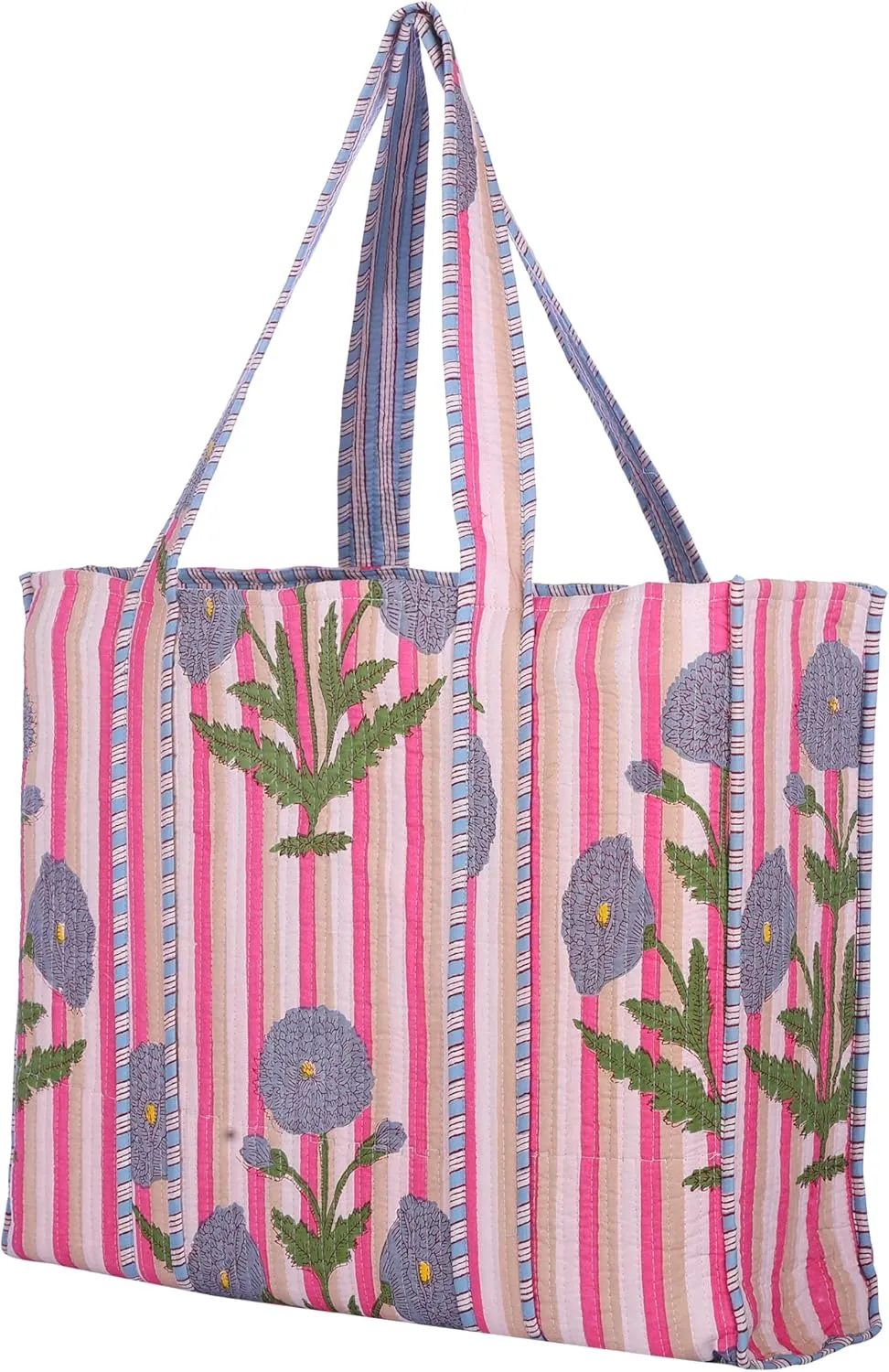 KLAVATE Women Handblock Lightweight Travel Bag Purse Cotton Shoulder Tote Bag For Shopping Grocery & Beach Bag Gift For Her