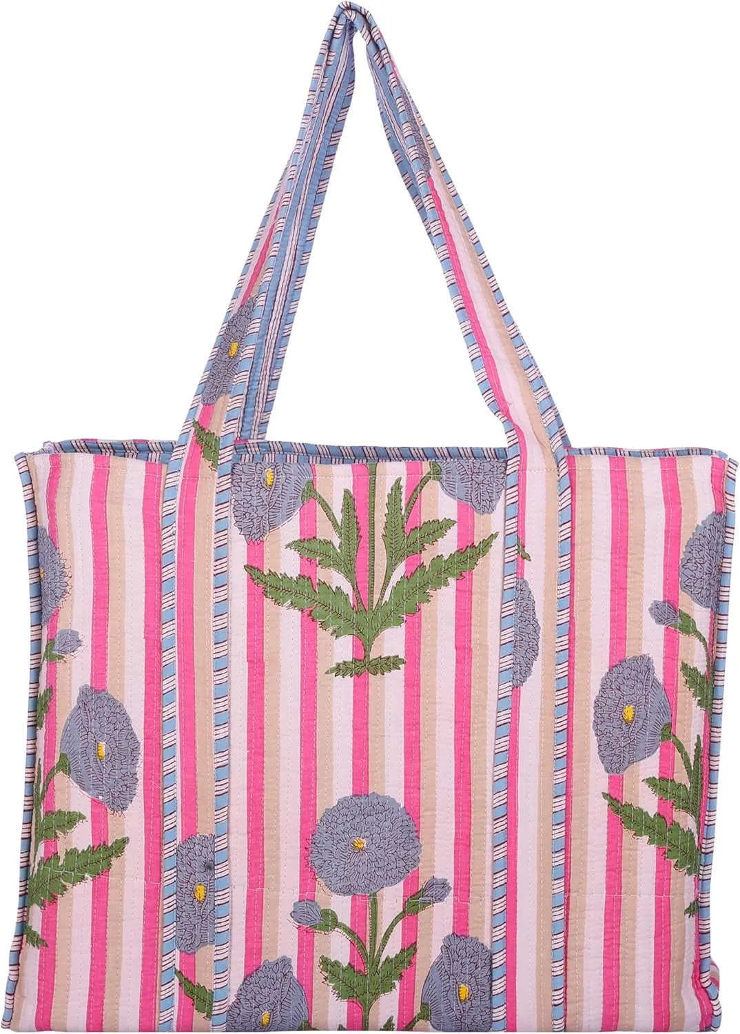 KLAVATE Women Handblock Lightweight Travel Bag Purse Cotton Shoulder Tote Bag For Shopping Grocery & Beach Bag Gift For Her
