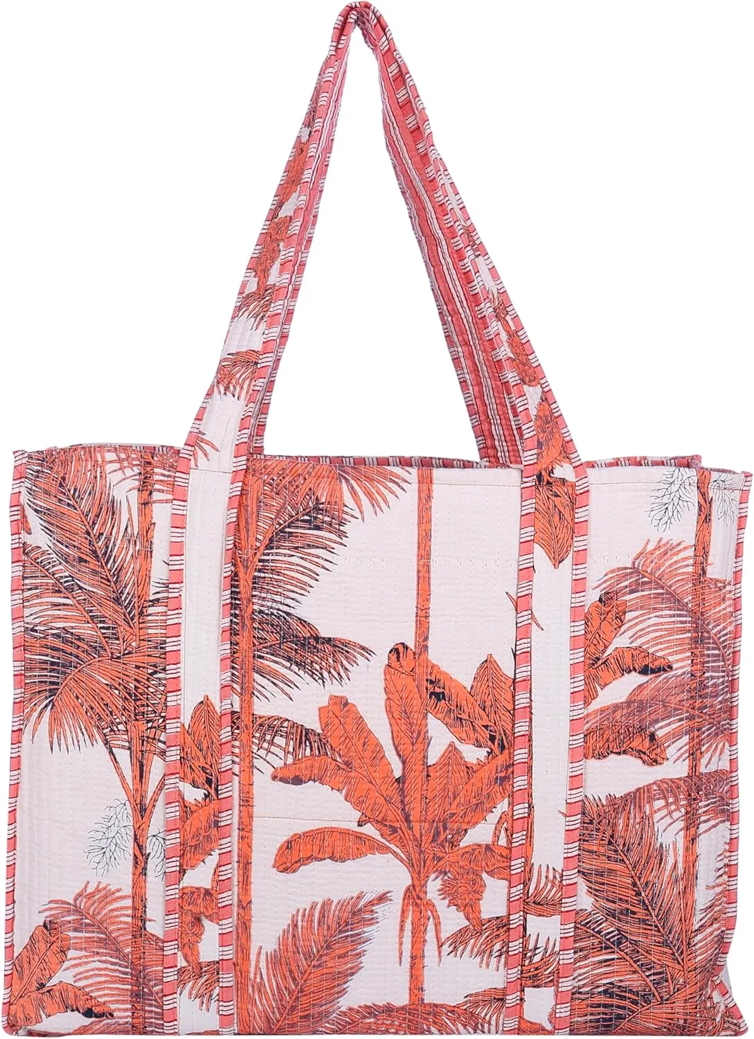 KLAVATE Women Handblock Lightweight Travel Bag Purse Cotton Shoulder Tote Bag For Shopping Grocery & Beach Bag Gift For Her