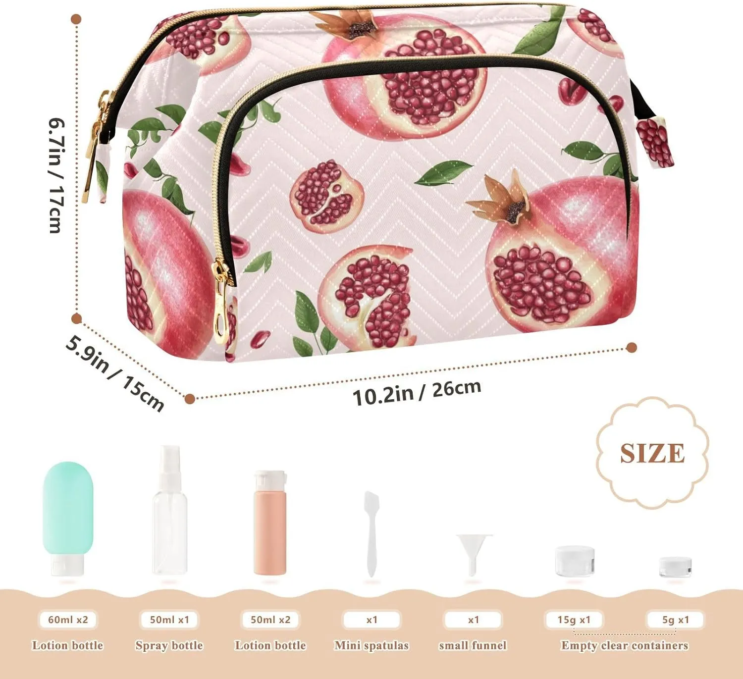 KLL Fresh Pomegranate Fruit Blush Makeup Bag Lightweight Bathroom Storage Bag Women Cash Wallet for Jewelry Organizer