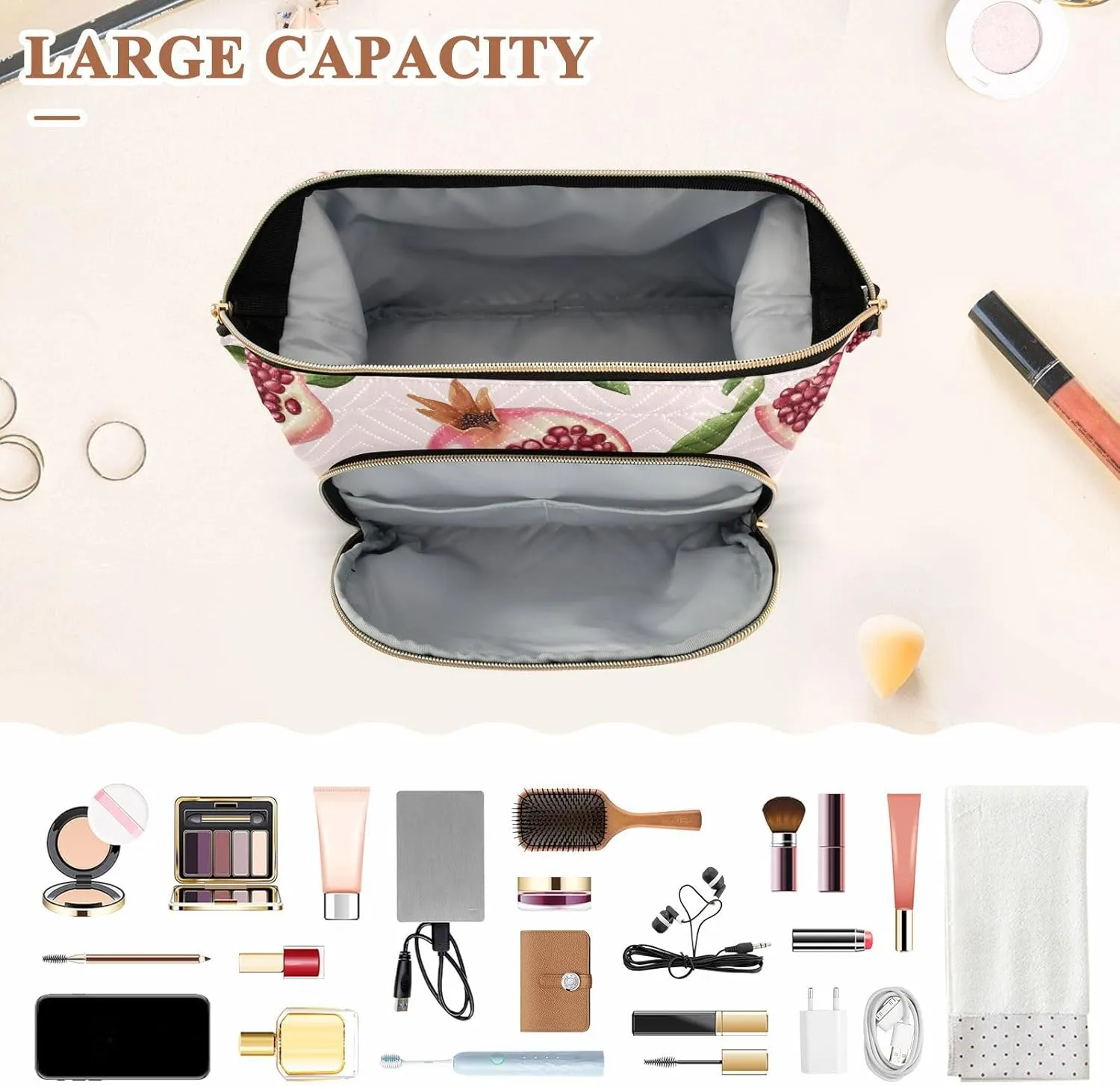 KLL Fresh Pomegranate Fruit Blush Makeup Bag Lightweight Bathroom Storage Bag Women Cash Wallet for Jewelry Organizer