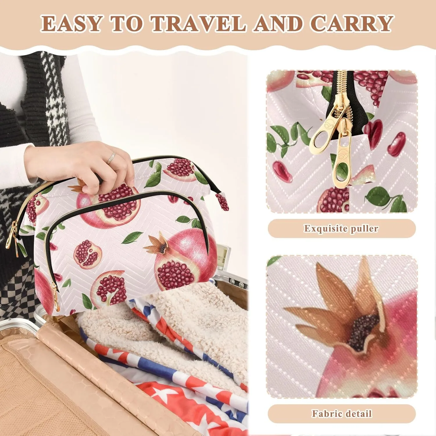 KLL Fresh Pomegranate Fruit Blush Makeup Bag Lightweight Bathroom Storage Bag Women Cash Wallet for Jewelry Organizer