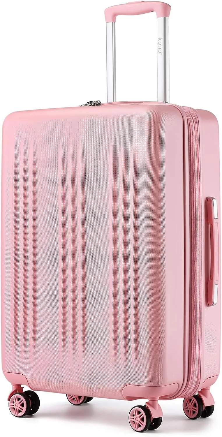 Kono 28 Inch Expandable Luggage with Quiet Spinner Wheels & TSA Lock, Scratch and Drop Resistant ABS & PC Hardside Durable Large Checked Suitcase (Pink)