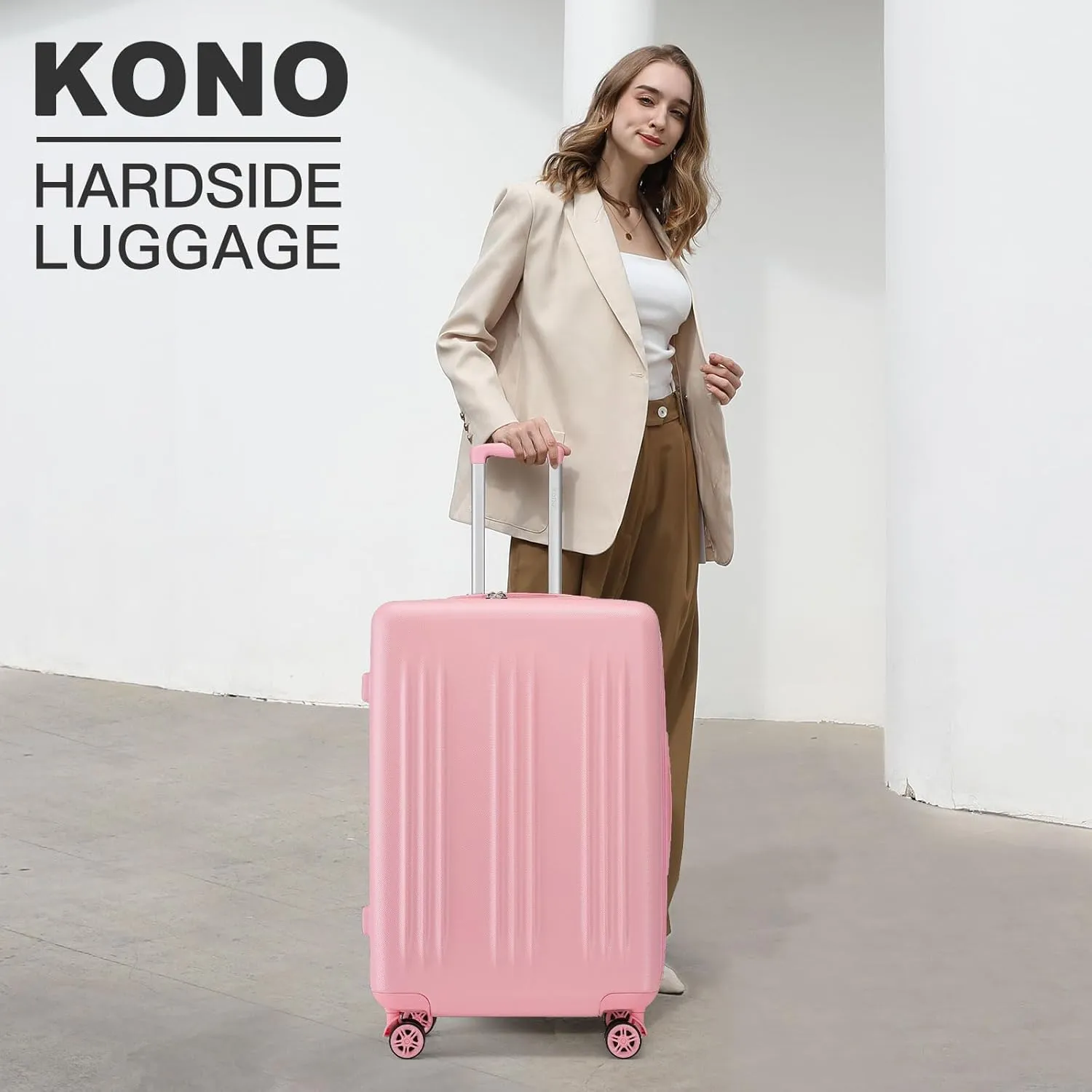 Kono 28 Inch Expandable Luggage with Quiet Spinner Wheels & TSA Lock, Scratch and Drop Resistant ABS & PC Hardside Durable Large Checked Suitcase (Pink)