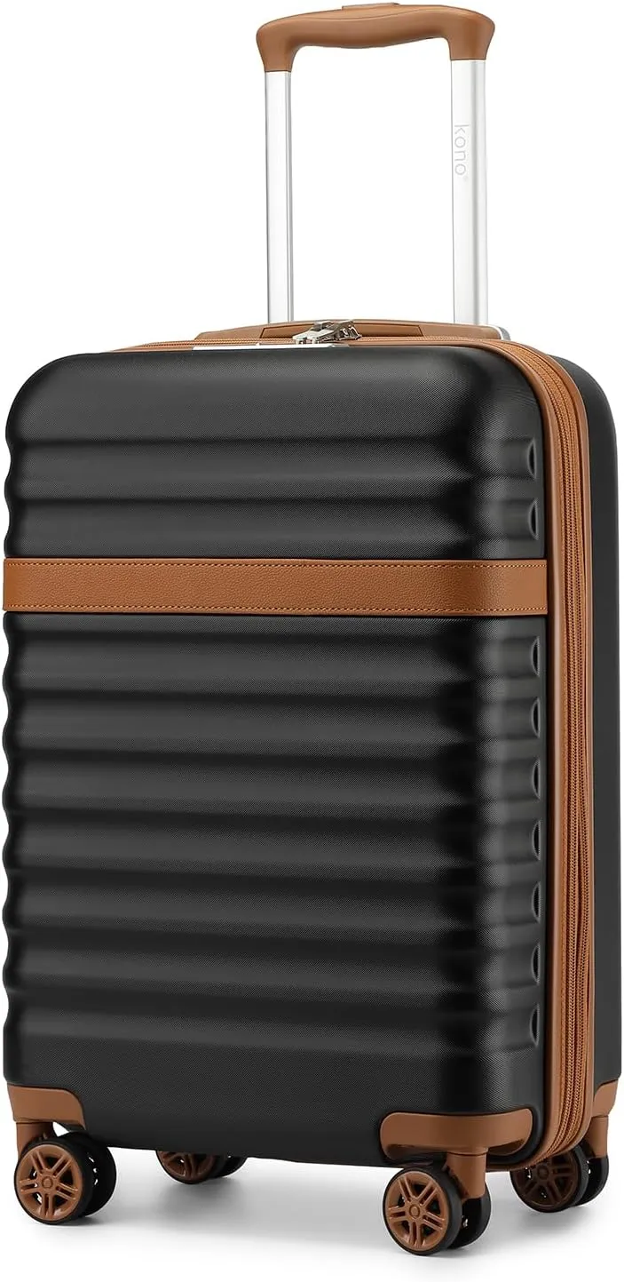 Kono Airline - Approved Carry - On Luggage, 22x14x9 inches, with TSA Lock, 20 - Inch Expandable Lightweight Hardshell Suitcase (Black - Brown, Suitable for 1-3 Days of Travel)