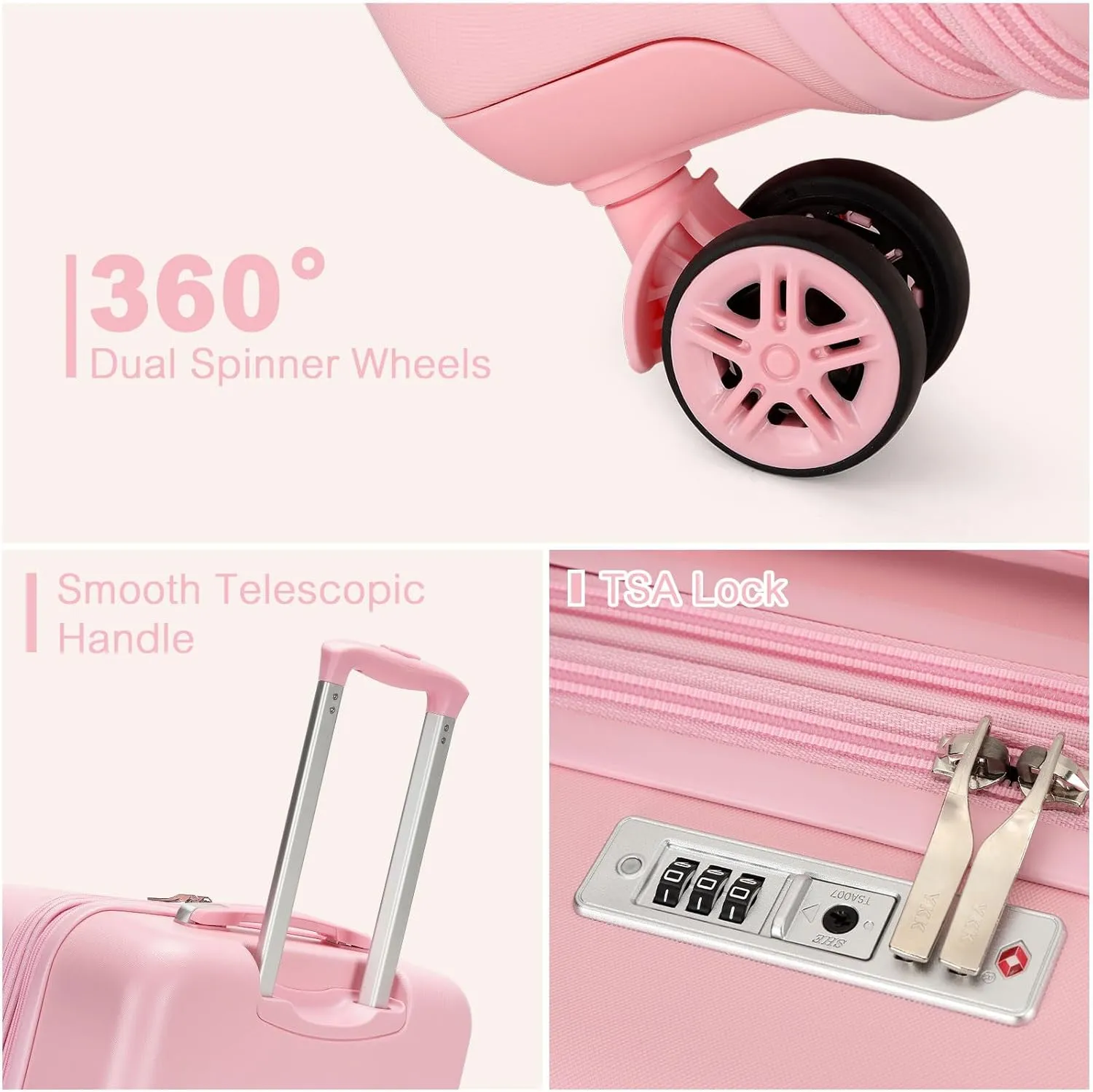Kono Airline - Approved Carry - On Luggage, 22x14x9 inches, with TSA Lock, 20 - Inch Expandable Lightweight Hardshell Suitcase (Pink, Suitable for 1-3 Days of Travel)