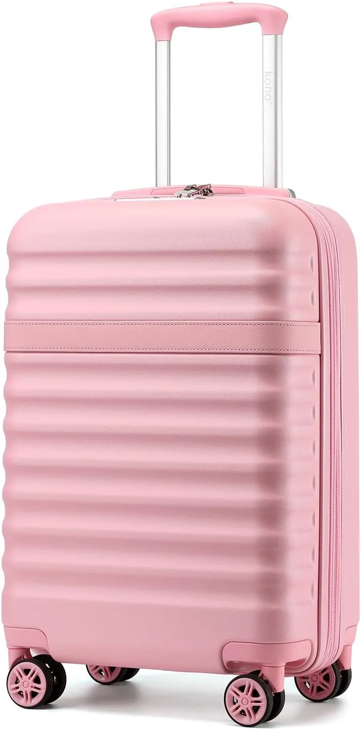 Kono Airline - Approved Carry - On Luggage, 22x14x9 inches, with TSA Lock, 20 - Inch Expandable Lightweight Hardshell Suitcase (Pink, Suitable for 1-3 Days of Travel)