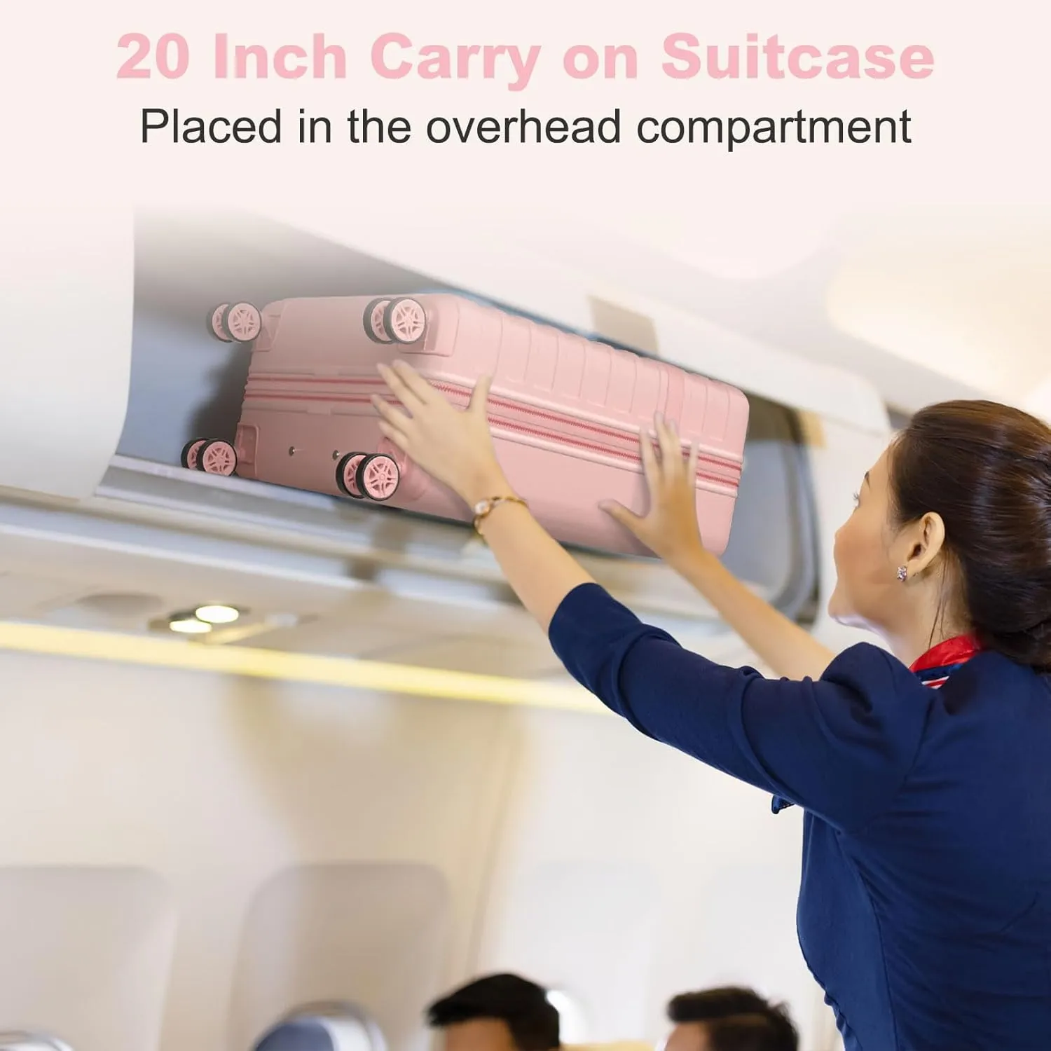 Kono Airline - Approved Carry - On Luggage, 22x14x9 inches, with TSA Lock, 20 - Inch Expandable Lightweight Hardshell Suitcase (Pink, Suitable for 1-3 Days of Travel)