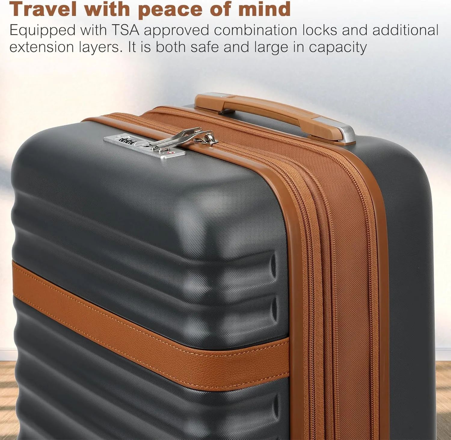 Kono Expandable 28 - Inch Large Checked Luggage: ABS PC Hardside Trolley Travel Case - Hard Shell Suitcase with TSA Lock,Grey Brown
