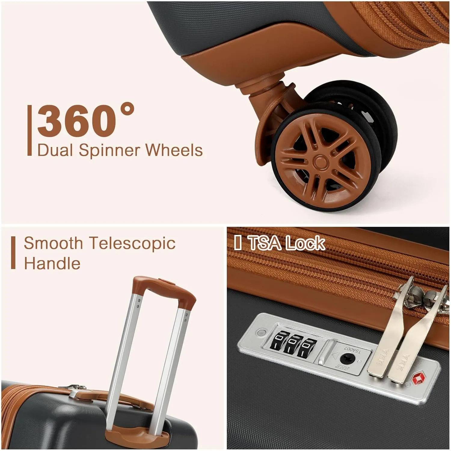 Kono Expandable 28 - Inch Large Checked Luggage: ABS PC Hardside Trolley Travel Case - Hard Shell Suitcase with TSA Lock,Grey Brown