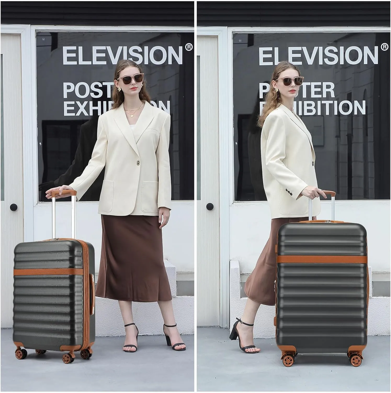Kono Expandable 28 - Inch Large Checked Luggage: ABS PC Hardside Trolley Travel Case - Hard Shell Suitcase with TSA Lock,Grey Brown