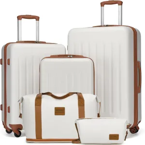 Kono Luggage Sets 5 Piece Suitcases with Wheels, Suitcase Set ABS Hard Case Luggage with Spinner Wheels Durable Travel (Cream White, 5 Piece Set)