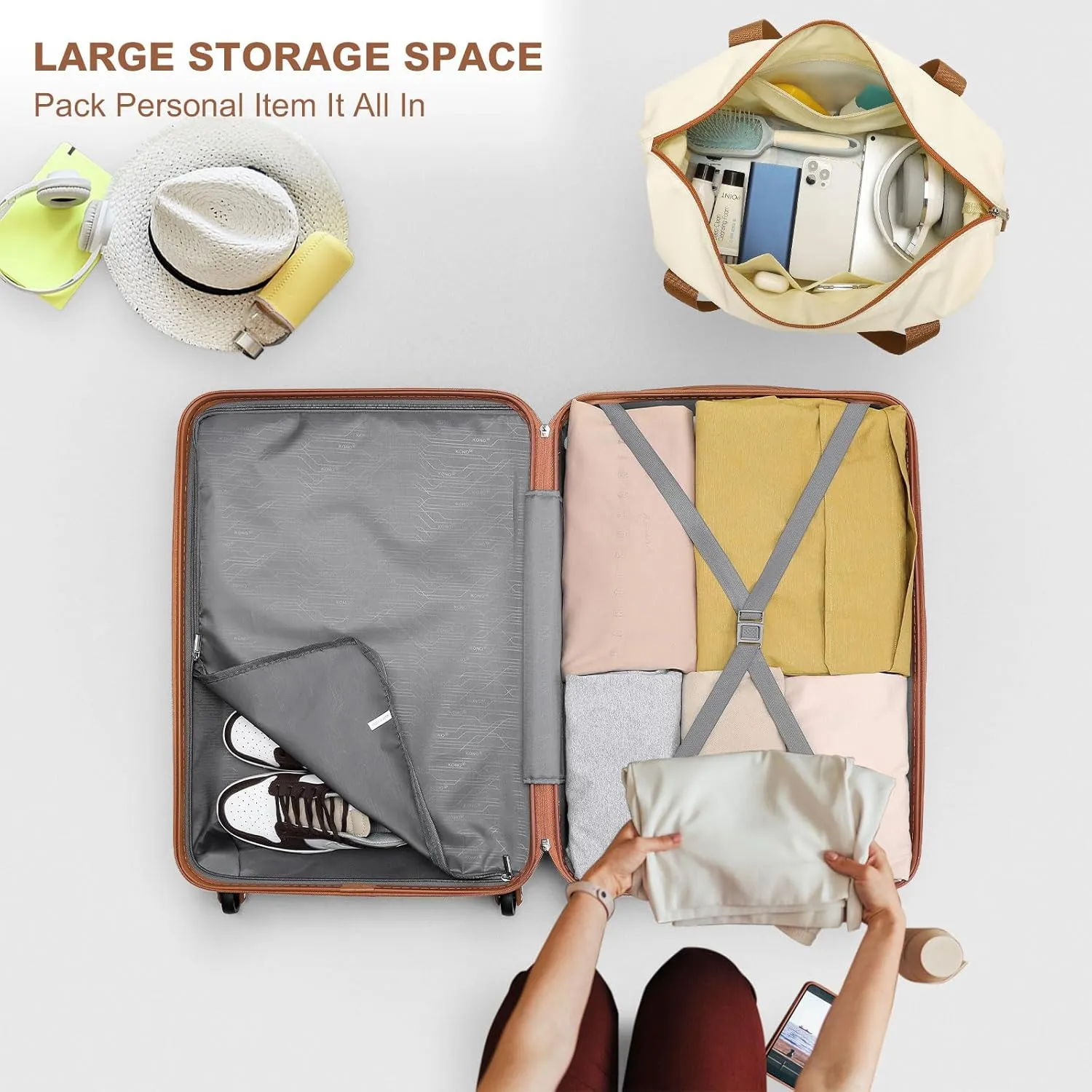 Kono Luggage Sets 5 Piece Suitcases with Wheels, Suitcase Set ABS Hard Case Luggage with Spinner Wheels Durable Travel (Cream White, 5 Piece Set)