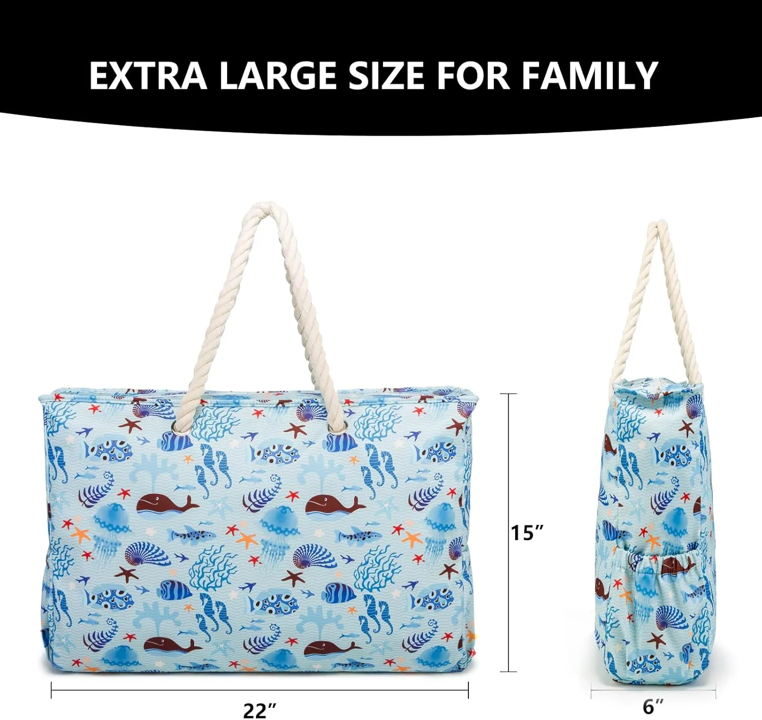 KUAK Beach Bag, Large Beach Bags for Women Waterproof Sandproof Beach Tote Bag with Zipper and Pockets for Pool Family