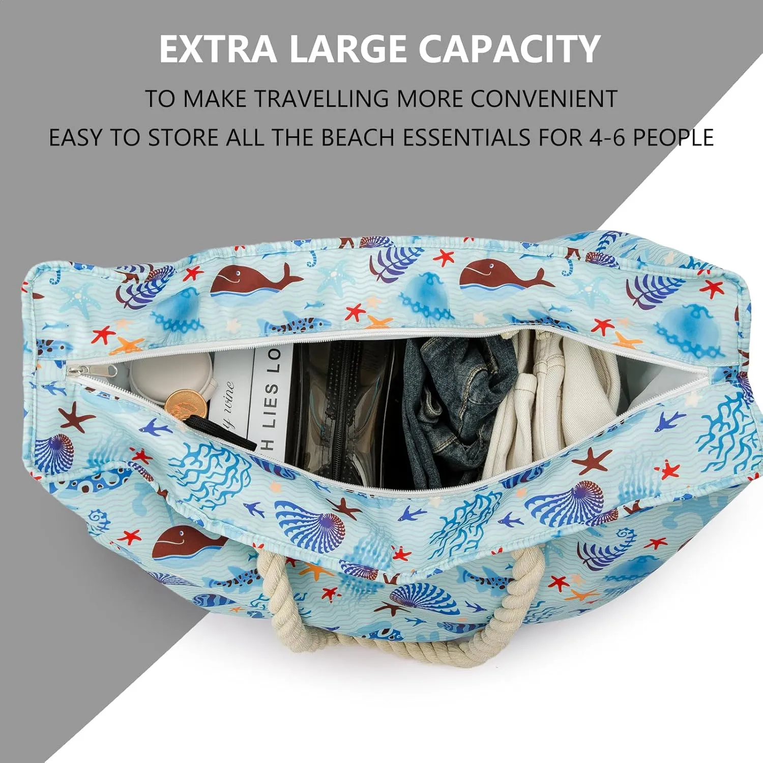 KUAK Beach Bag, Large Beach Bags for Women Waterproof Sandproof Beach Tote Bag with Zipper and Pockets for Pool Family