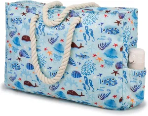 KUAK Beach Bag, Large Beach Bags for Women Waterproof Sandproof Beach Tote Bag with Zipper and Pockets for Pool Family