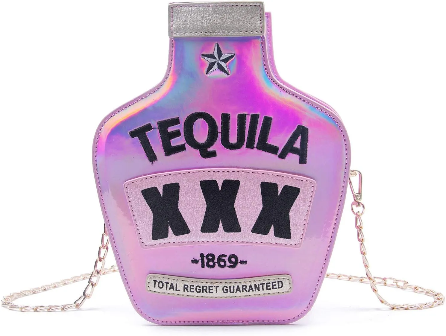 KUANG! Women Sparkling Bottle Shaped Shoulder Bags Elegant Laser Shinny Wine Shape Crossbody Purse Chain Handbags
