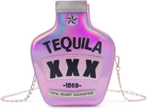 KUANG! Women Sparkling Bottle Shaped Shoulder Bags Elegant Laser Shinny Wine Shape Crossbody Purse Chain Handbags