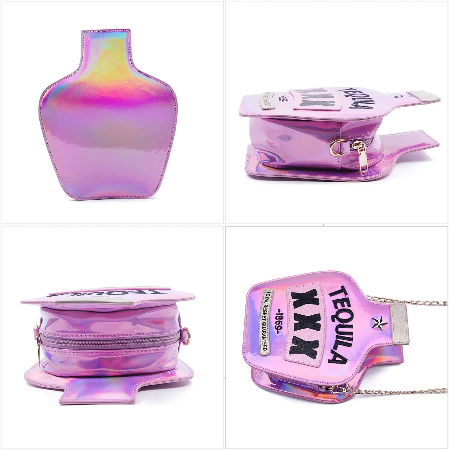 KUANG! Women Sparkling Bottle Shaped Shoulder Bags Elegant Laser Shinny Wine Shape Crossbody Purse Chain Handbags
