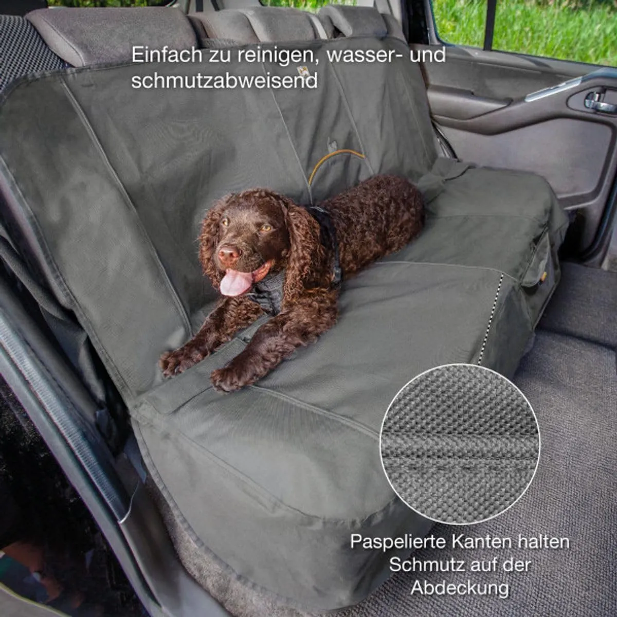 Kurgo Dog Seat Cover | Car Bench Seat Covers for Pets | Dog Back Seat Cover Protector | Water Resistant for Dogs | Contains Seat Anchors | Scratch Proof | Wander Bench | 55” | Hampton Sand/Khaki