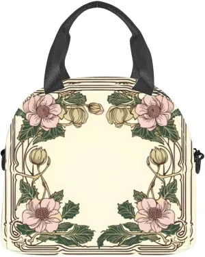 label art nouveau square Insulated Adult Lunch Bag with Shoulder Strap for Women Lightweight Reusable Portable Freezable Lunch Tote Bag for Work Picnic