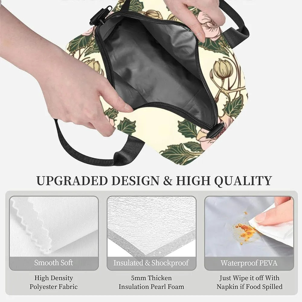 label art nouveau square Insulated Adult Lunch Bag with Shoulder Strap for Women Lightweight Reusable Portable Freezable Lunch Tote Bag for Work Picnic