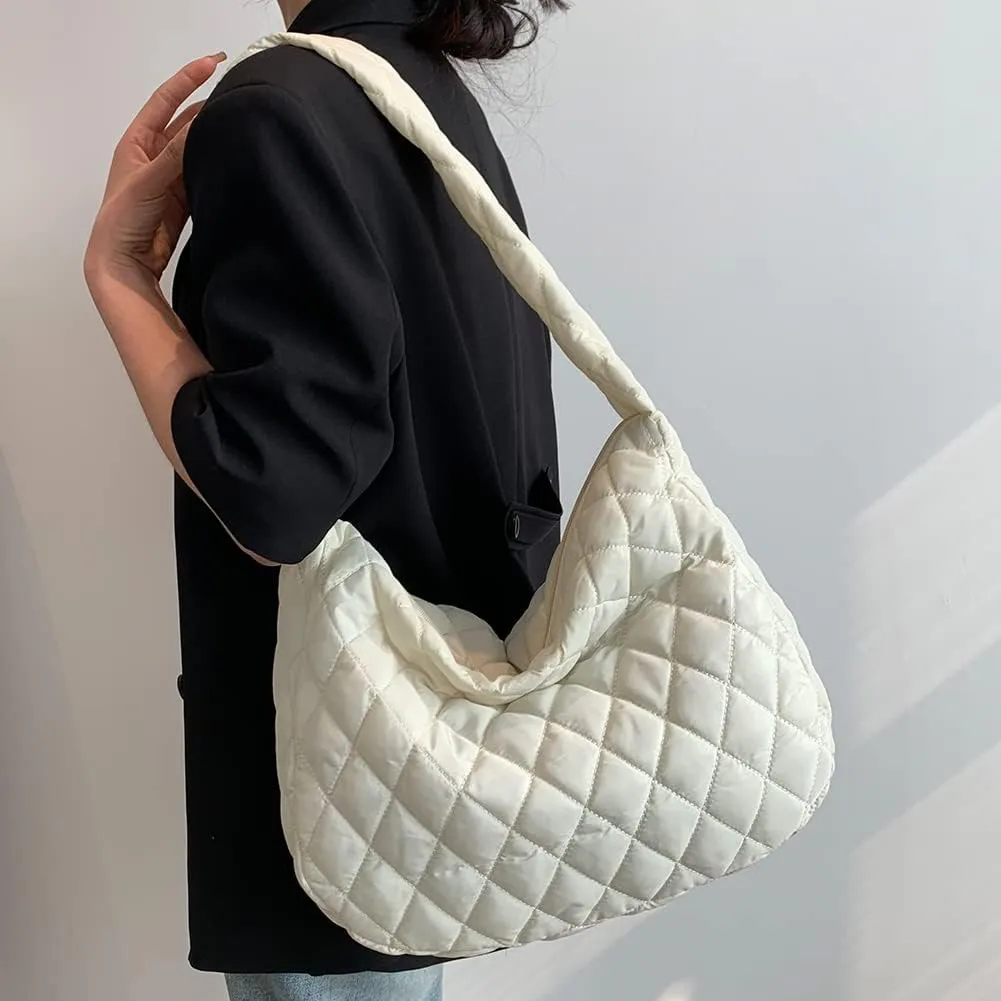 Ladies Hobo Bag Lightweight Girl Large Bag Solid Color Fashion Shopping Bag Soft Quilted for Women Vacation Travel