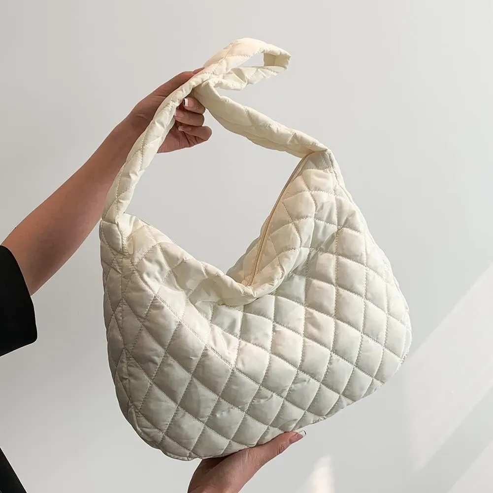 Ladies Hobo Bag Lightweight Girl Large Bag Solid Color Fashion Shopping Bag Soft Quilted for Women Vacation Travel