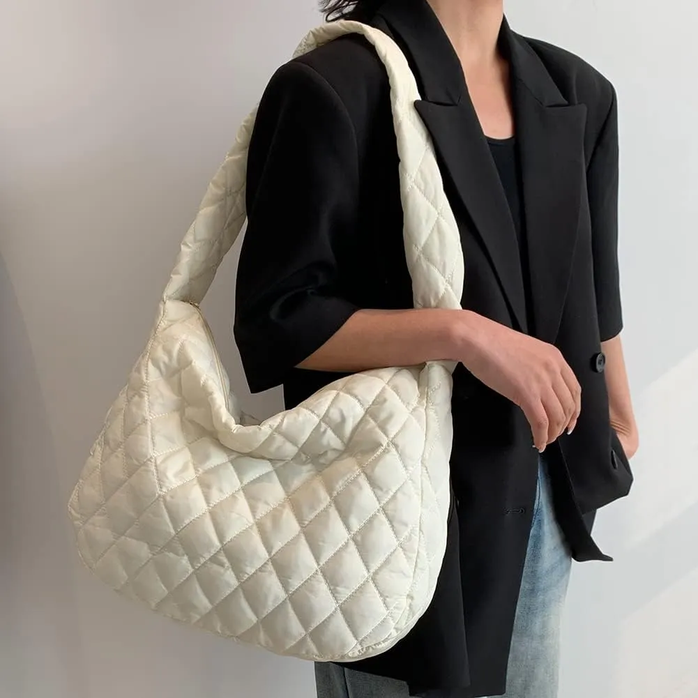 Ladies Hobo Bag Lightweight Girl Large Bag Solid Color Fashion Shopping Bag Soft Quilted for Women Vacation Travel