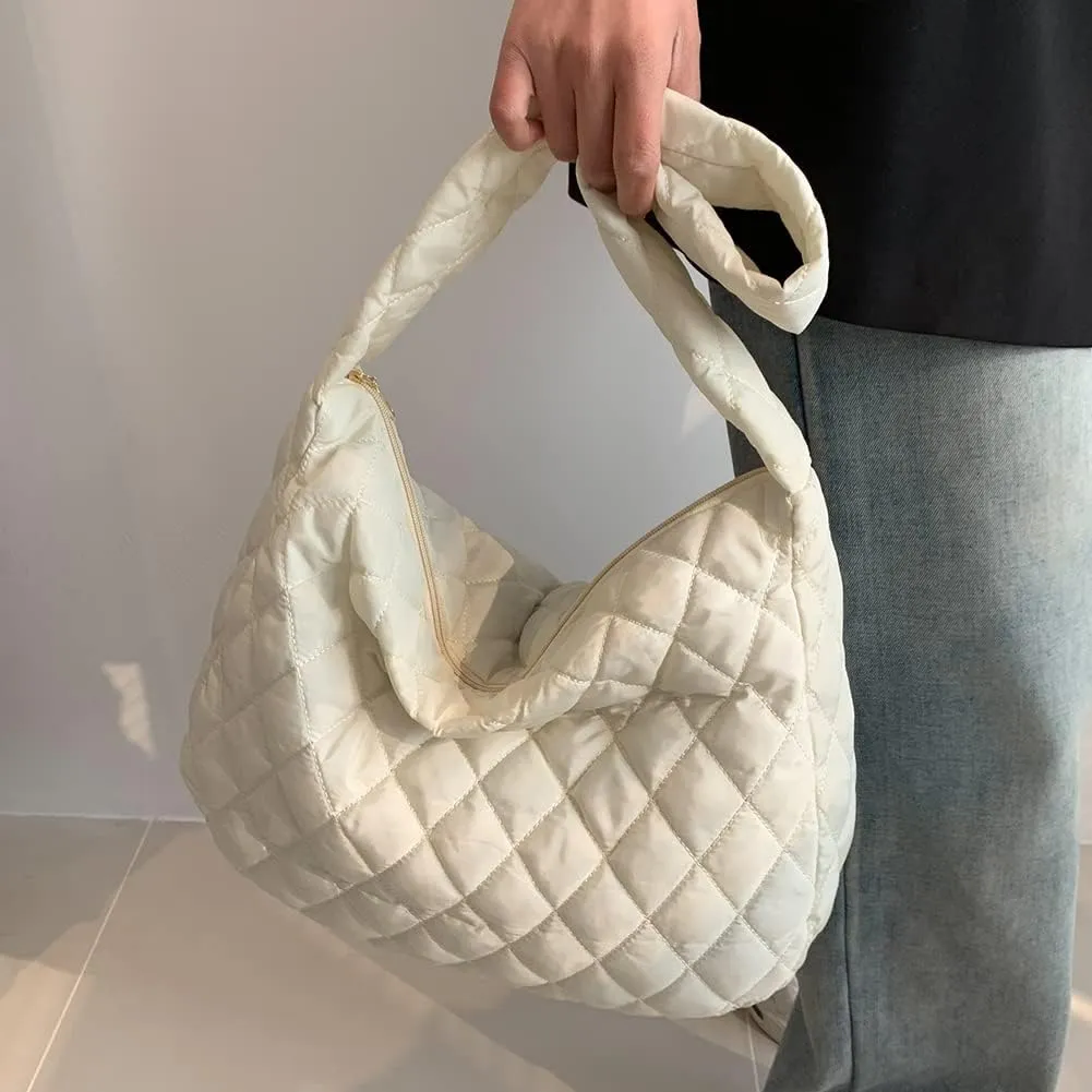 Ladies Hobo Bag Lightweight Girl Large Bag Solid Color Fashion Shopping Bag Soft Quilted for Women Vacation Travel
